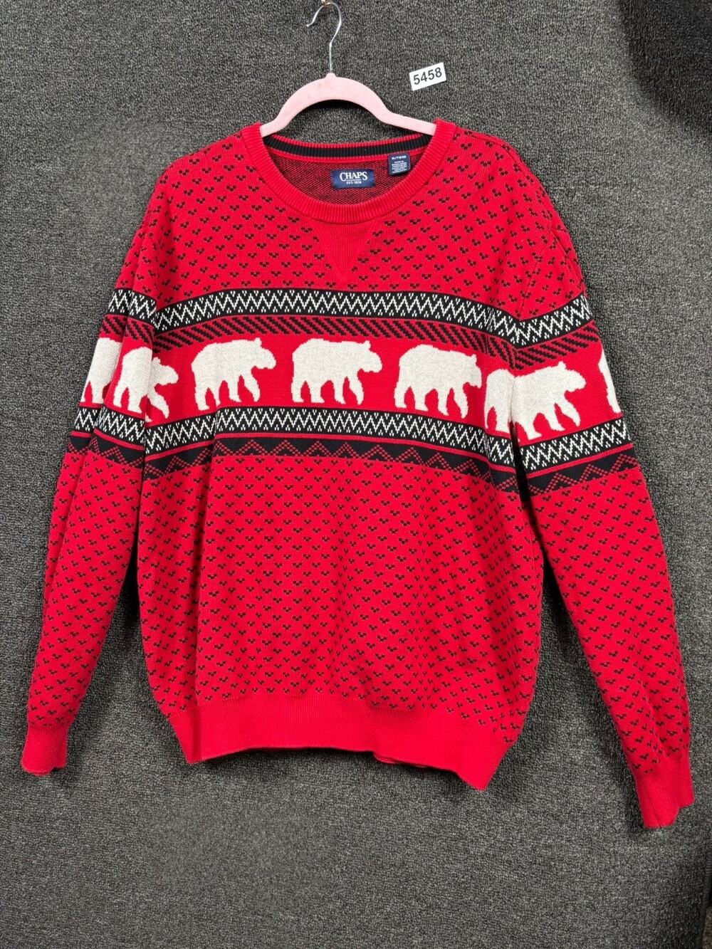 Chaps Sweater Mens Size X-Large Red Fair Isle Polar Bears Crew Neck Pullover